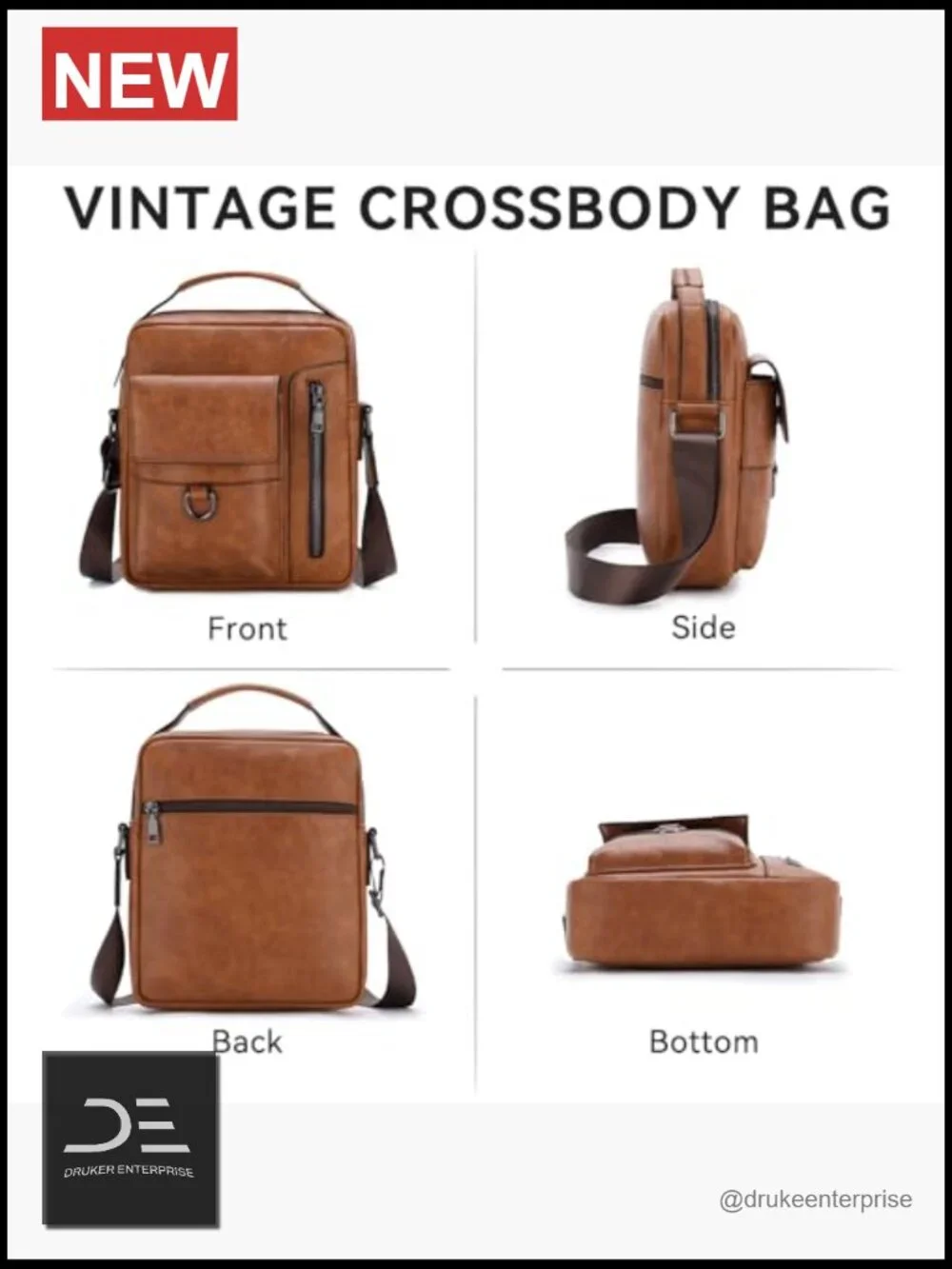 Vegan Leather Messenger Bag Satchel Crossbody Handbag Shoulder Sling Travel Bag